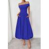 imagePRETTYGARDEN Womens Summer Off Shoulder Sleeveless Midi Dress Cocktail A Line Flowy Wedding Guest Dresses with PocketsRoyal Blue
