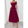 imagePRETTYGARDEN Womens Summer Off Shoulder Sleeveless Midi Dress Cocktail A Line Flowy Wedding Guest Dresses with PocketsWine Red