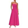 imagePRETTYGARDEN Womens Strapless Wedding Guest Dresses 2025 Summer Trendy Elegant Smocked Tube Top Maxi Long Flowy SundressRose Red