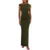 imagePRETTYGARDEN Womens Summer Formal Maxi Dresses Sleeveless One Shoulder Bodycon Ruched Slit Mesh Wedding Guest Cocktail DressArmy Green