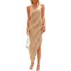 imagePRETTYGARDEN Womens Summer Long Formal Cocktail Dress 2025 Strapless Tube Asymmetrical Ruffle Maxi Bodycon Party DressesApricot