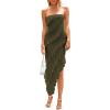 imagePRETTYGARDEN Womens Summer Long Formal Cocktail Dress 2025 Strapless Tube Asymmetrical Ruffle Maxi Bodycon Party DressesArmy Green
