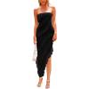 imagePRETTYGARDEN Womens Summer Long Formal Cocktail Dress 2025 Strapless Tube Asymmetrical Ruffle Maxi Bodycon Party DressesBlack