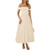 imagePRETTYGARDEN Womens Summer Off Shoulder Sleeveless Midi Dress Cocktail A Line Flowy Wedding Guest Dresses with PocketsBeige