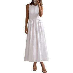 imagePRETTYGARDEN Women Maxi Dresses 2025 Summer Casual Sleeveless Patchwork Knit Tank Dress Flowy Beach Sundress Long DressBeige White