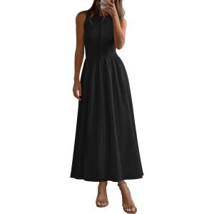 imagePRETTYGARDEN Women Maxi Dresses 2025 Summer Casual Sleeveless Patchwork Knit Tank Dress Flowy Beach Sundress Long DressBlack