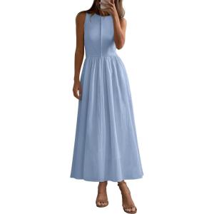 imagePRETTYGARDEN Women Maxi Dresses 2025 Summer Casual Sleeveless Patchwork Knit Tank Dress Flowy Beach Sundress Long DressLight Blue