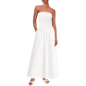imagePRETTYGARDEN Womens Strapless Wedding Guest Dresses 2025 Summer Trendy Elegant Smocked Tube Top Maxi Long Flowy SundressWhite