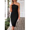 imagePRETTYGARDEN Womens Ruched Bodycon Dress Summer One Shoulder Sleeveless Party Cocktail Wedding Guest Pencil DressesBlack