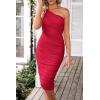 imagePRETTYGARDEN Womens Ruched Bodycon Dress Summer One Shoulder Sleeveless Party Cocktail Wedding Guest Pencil DressesRed