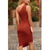 imagePRETTYGARDEN Womens Ruched Bodycon Dress Summer One Shoulder Sleeveless Party Cocktail Wedding Guest Pencil DressesRust Red