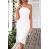 imagePRETTYGARDEN Womens Ruched Bodycon Dress Summer One Shoulder Sleeveless Party Cocktail Wedding Guest Pencil DressesWhite
