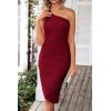 imagePRETTYGARDEN Womens Ruched Bodycon Dress Summer One Shoulder Sleeveless Party Cocktail Wedding Guest Pencil DressesWine Red