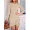 imagePRETTYGARDEN Womens Spring Fall Ruched Bodycon Mini Dress Long Puff Sleeve Ruffle Fitted Cocktail Party DressesBeige