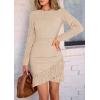 imagePRETTYGARDEN Womens Spring Fall Ruched Bodycon Mini Dress Long Puff Sleeve Ruffle Fitted Cocktail Party DressesBeige