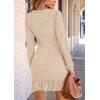 imagePRETTYGARDEN Womens Spring Fall Ruched Bodycon Mini Dress Long Puff Sleeve Ruffle Fitted Cocktail Party DressesBeige