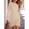 imagePRETTYGARDEN Womens Spring Fall Ruched Bodycon Mini Dress Long Puff Sleeve Ruffle Fitted Cocktail Party DressesBeige