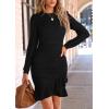 imagePRETTYGARDEN Womens Spring Fall Ruched Bodycon Mini Dress Long Puff Sleeve Ruffle Fitted Cocktail Party DressesBlack