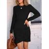 imagePRETTYGARDEN Womens Spring Fall Ruched Bodycon Mini Dress Long Puff Sleeve Ruffle Fitted Cocktail Party DressesBlack