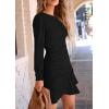 imagePRETTYGARDEN Womens Spring Fall Ruched Bodycon Mini Dress Long Puff Sleeve Ruffle Fitted Cocktail Party DressesBlack