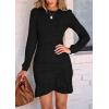 imagePRETTYGARDEN Womens Spring Fall Ruched Bodycon Mini Dress Long Puff Sleeve Ruffle Fitted Cocktail Party DressesBlack