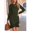 imagePRETTYGARDEN Womens Spring Fall Ruched Bodycon Mini Dress Long Puff Sleeve Ruffle Fitted Cocktail Party DressesDark Army Green