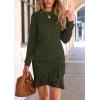 imagePRETTYGARDEN Womens Spring Fall Ruched Bodycon Mini Dress Long Puff Sleeve Ruffle Fitted Cocktail Party DressesDark Army Green