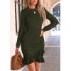 imagePRETTYGARDEN Womens Spring Fall Ruched Bodycon Mini Dress Long Puff Sleeve Ruffle Fitted Cocktail Party DressesDark Army Green