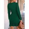 imagePRETTYGARDEN Womens Spring Fall Ruched Bodycon Mini Dress Long Puff Sleeve Ruffle Fitted Cocktail Party DressesGreen
