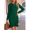 imagePRETTYGARDEN Womens Spring Fall Ruched Bodycon Mini Dress Long Puff Sleeve Ruffle Fitted Cocktail Party DressesGreen