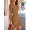 imagePRETTYGARDEN Womens Spring Fall Ruched Bodycon Mini Dress Long Puff Sleeve Ruffle Fitted Cocktail Party DressesKhaki