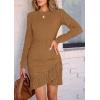 imagePRETTYGARDEN Womens Spring Fall Ruched Bodycon Mini Dress Long Puff Sleeve Ruffle Fitted Cocktail Party DressesKhaki