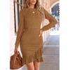imagePRETTYGARDEN Womens Spring Fall Ruched Bodycon Mini Dress Long Puff Sleeve Ruffle Fitted Cocktail Party DressesKhaki
