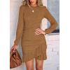 imagePRETTYGARDEN Womens Spring Fall Ruched Bodycon Mini Dress Long Puff Sleeve Ruffle Fitted Cocktail Party DressesKhaki