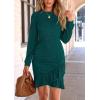 imagePRETTYGARDEN Womens Spring Fall Ruched Bodycon Mini Dress Long Puff Sleeve Ruffle Fitted Cocktail Party DressesLake Blue