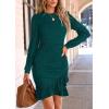 imagePRETTYGARDEN Womens Spring Fall Ruched Bodycon Mini Dress Long Puff Sleeve Ruffle Fitted Cocktail Party DressesLake Blue