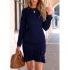 imagePRETTYGARDEN Womens Spring Fall Ruched Bodycon Mini Dress Long Puff Sleeve Ruffle Fitted Cocktail Party DressesNavy