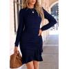 imagePRETTYGARDEN Womens Spring Fall Ruched Bodycon Mini Dress Long Puff Sleeve Ruffle Fitted Cocktail Party DressesNavy