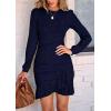 imagePRETTYGARDEN Womens Spring Fall Ruched Bodycon Mini Dress Long Puff Sleeve Ruffle Fitted Cocktail Party DressesNavy