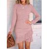 imagePRETTYGARDEN Womens Spring Fall Ruched Bodycon Mini Dress Long Puff Sleeve Ruffle Fitted Cocktail Party DressesPink