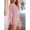 imagePRETTYGARDEN Womens Spring Fall Ruched Bodycon Mini Dress Long Puff Sleeve Ruffle Fitted Cocktail Party DressesPink