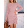 imagePRETTYGARDEN Womens Spring Fall Ruched Bodycon Mini Dress Long Puff Sleeve Ruffle Fitted Cocktail Party DressesPink