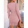imagePRETTYGARDEN Womens Spring Fall Ruched Bodycon Mini Dress Long Puff Sleeve Ruffle Fitted Cocktail Party DressesPink