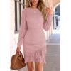 imagePRETTYGARDEN Womens Spring Fall Ruched Bodycon Mini Dress Long Puff Sleeve Ruffle Fitted Cocktail Party DressesPink