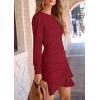 imagePRETTYGARDEN Womens Spring Fall Ruched Bodycon Mini Dress Long Puff Sleeve Ruffle Fitted Cocktail Party DressesRed