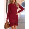 imagePRETTYGARDEN Womens Spring Fall Ruched Bodycon Mini Dress Long Puff Sleeve Ruffle Fitted Cocktail Party DressesRed