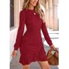 imagePRETTYGARDEN Womens Spring Fall Ruched Bodycon Mini Dress Long Puff Sleeve Ruffle Fitted Cocktail Party DressesRed