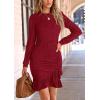 imagePRETTYGARDEN Womens Spring Fall Ruched Bodycon Mini Dress Long Puff Sleeve Ruffle Fitted Cocktail Party DressesRed