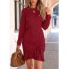 imagePRETTYGARDEN Womens Spring Fall Ruched Bodycon Mini Dress Long Puff Sleeve Ruffle Fitted Cocktail Party DressesRed