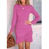 imagePRETTYGARDEN Womens Spring Fall Ruched Bodycon Mini Dress Long Puff Sleeve Ruffle Fitted Cocktail Party DressesRose Pink